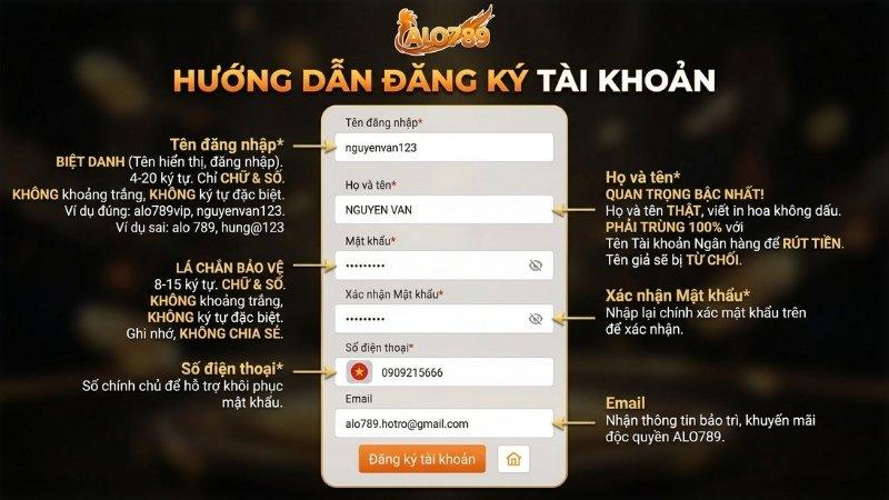 Hướng Dẫn Đăng Ký ALO789 – Tạo Tài Khoản Nhanh Chóng, An Toàn 2026 Biểu mẫu điền thông tin đăng ký tài khoản ALO789
