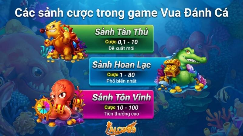 Vua Đánh Cá – Siêu Phẩm Game Săn Thưởng Tại Bắn Cá ALO789 Các sảnh cược trong game Vua Đánh Cá