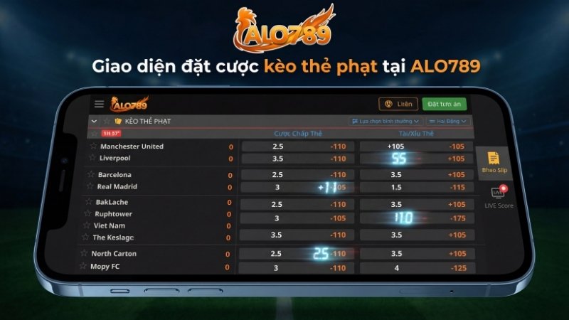 Kèo Thẻ Phạt Trong Bóng Đá Là Gì? Hướng Dẫn Cược Kèo Thẻ Tại ALO789 Giao diện đặt cược kèo thẻ phạt tại ALO789