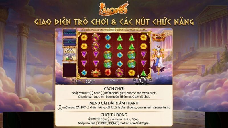 Thần Thoại Hy Lạp – Trò Chơi Quay Hũ Huyền Bí Với Cơ Hội Thắng 50.000X Giao diện trò chơi và Các nút chức năng