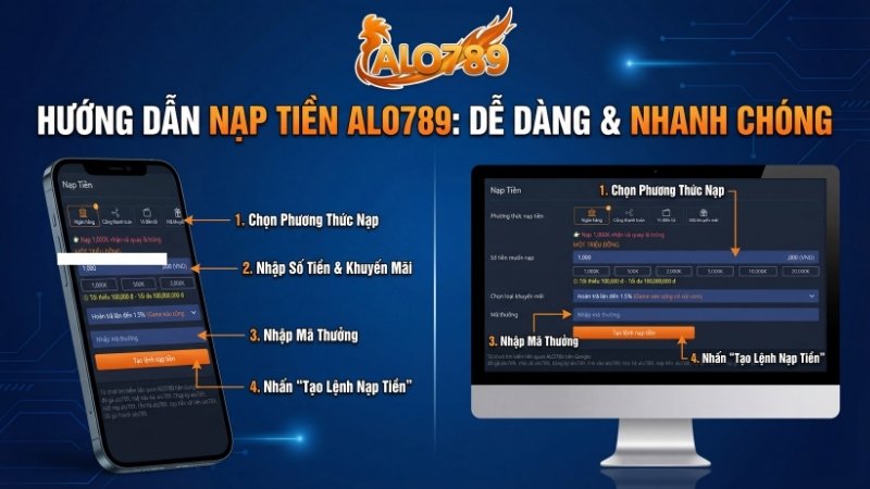 Nạp Tiền ALO789: Hướng Dẫn Chi Tiết Nạp Tiền Nhanh Nhất 2026 Giao diện nạp tiền ALO789 trên điện thoại và máy tính