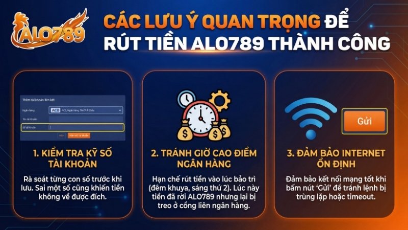 Hướng Dẫn Rút Tiền ALO789 Về Tài Khoản Ngân Hàng Nhanh Chóng Các lưu ý quan trọng để rút tiền ALO789 thành công