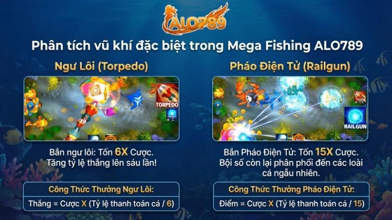 Vua Đánh Cá – Siêu Phẩm Game Săn Thưởng Tại Bắn Cá ALO789 Phân tích vũ khí đặc biệt trong Mega Fishing ALO789