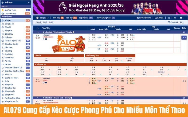 Hệ thống kèo cược vô cùng phong phú cho nhiều môn thể thao Hệ thống kèo cược vô cùng phong phú cho nhiều môn thể thao